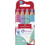FABER-CASTELL - Lápices de colores Grippy, 4 lápices para niños | Lápices de colores gruesos 3 en 1 con mina de 10 mm y forma triangular ergonómica, fáciles de limpiar