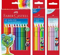 Faber-Castell - Lápices de colores Jumbo Grip de cartón, 12 unidades + 5 estuches Jumbo Grip colores neón + estuche de 5 colores pastel