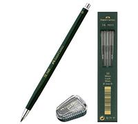 Faber-Castell - Portaminas TK 9400, grosor de la mina: 2 mm, grado de dureza: H + minas de repuesto y sacapuntas