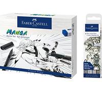 Faber-Castell Pitt Artist Pen, 167152, 3 artistas de tinta y accesorios, 14 piezas, kit de inicio manga, sombreado de dibujos animados con 4 tonos de gris diferentes