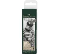 FABER-CASTELL - Pitt Artist Pen, 4 grosores, gris cálido | Tinta de dibujo resistente al agua y a la luz con puntas S, F, M y pincel para bocetos e ilustraciones