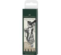 FABER-CASTELL - Pitt Artist Pen, 4 grosores, negro | Tinta de dibujo resistente al agua y a la luz con puntas Fude, Brush y Fineliner