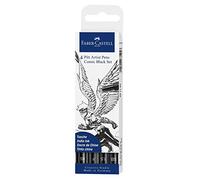 FABER-CASTELL 267194 - Rotulador Pitt Artist Pen Comic, color negro con diferentes puntas, estuche de 4 unidades