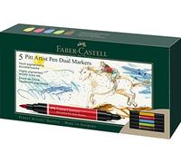 FABER-CASTELL - Pitt Artist Pen Dual, 5 colores | Con punta de pincel y fibra, tinta de dibujo altamente pigmentada para ilustraciones, bocetos y caligrafía