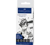 Faber-Castell Rotuladores Pitt Manga 167124 – Set de 6, puntas finas y pincel, negro y gris frío