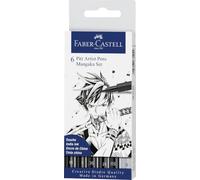 FABER-CASTELL - Pitt Artist Pen Mangaka, 6 rotuladores | Tinta de dibujo resistente al agua y a la luz, en negro y gris, para manga, bocetos e ilustraciones