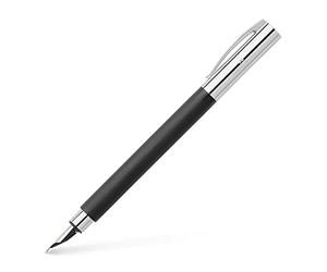 FABER-CASTELL - Pluma estilográfica Ambition resina, negro/plata, F | Pluma estilográfica con cuerpo de resina noble, plumín de acero inoxidable, cartuchos y convertidor, incluye estuche