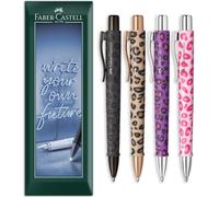 Faber-Castell Poly Ball XB Leo Edition - Bolígrafo de punta extra ancha, diseño de animales, multicolor, tinta azul, paquete de 4 bolígrafos de regalo