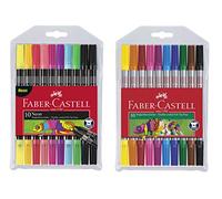 Faber-Castell Rotulador de doble fibra, estuche de 10 unidades, neón + estándar, 2 estuches de 10 unidades, doble punta fina para escribir y marcar con precisión