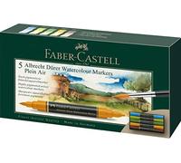 FABER-CASTELL - Rotuladores acuarelables Albrecht Dürer, 5 colores | Lápices artísticos altamente pigmentados con punta de pincel y de fibra para una aplicación de color amplia y precisa