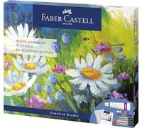 FABER-CASTELL - Set acrílico, 18 piezas, pinturas resistentes al agua | Con 12 pinturas acrílicas, lienzo, paleta de mezcla y 4 pinceles para proyectos creativos de pintura