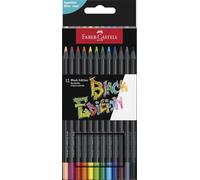 FABER-CASTELL - Set Black Edition, 12 lápices, estuche de cartón | Lápices de colores brillantes para papel claro y oscuro con un trazo suave, resistentes a la rotura y ergonómicos