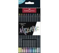 FABER-CASTELL - Set Black Edition, 12 lápices, metálicos | Lápices de colores brillantes para papel claro y oscuro con un trazo suave, resistentes a la rotura y ergonómicos