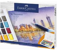 FABER-CASTELL 169736 - Acuarelas, 36 piezas en pastillas, incluye pincel con depósito de agua