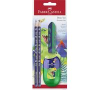 Faber-Castell Set de escritura 111519 Dino - lápices HB, sacapuntas y goma de borrar para niños