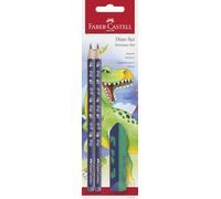 FABER-CASTELL - Set de escritura Dino con lápices y goma de borrar | Set escolar para niños con 2 lápices HB y una goma de borrar