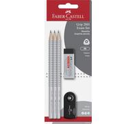 Faber-Castell 217079 2001 - Set de utensilios de escritura (3 lápices, 1 borrador y 1 sacapuntas), color negro y plateado