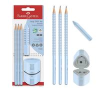 FABER-CASTELL - Set de escritura Grip Sky Blue, 5 piezas | Con 3 lápices B, goma de borrar y sacapuntas para el colegio y los exámenes