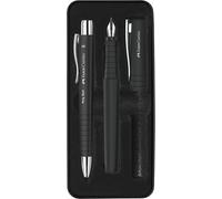 FABER-CASTELL - Set de escritura Poly Pen Negro, 2 piezas | Set de regalo con pluma estilográfica B y bolígrafo XB para el colegio, la oficina y el día a día