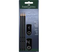 FABER-CASTELL - Set de escritura Sleeve Negro, 5 piezas | Con 3 lápices B, goma de borrar y sacapuntas para el colegio, la oficina o el hogar