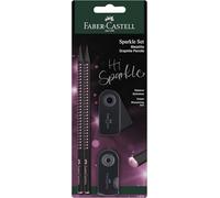 FABER-CASTELL - Set de escritura Sparkle Midnight Rose, de 4 piezas | Set de escritura con 2 lápices, goma de borrar y sacapuntas con diseño Sparkle Midnight Rose, para escribir