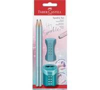 FABER-CASTELL - Set de escritura Sparkle Ocean Metallic, de 4 piezas | Con 2 lápices, goma de borrar y sacapuntas con el brillante diseño «Metallic»
