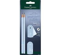 FABER-CASTELL - Set de escritura Sparkle Sky Blue, 4 piezas | Con 2 lápices, una goma de borrar y un sacapuntas para el colegio y los exámenes