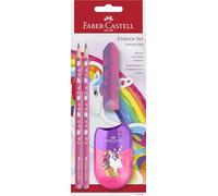 FABER-CASTELL 111518 - Set de escritura Unicornio con lápices HB, sacapuntas y goma de borrar, set escolar para niños