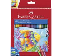 FABER-CASTELL - Set de lápices acuarelables de 48 unidades con pincel | Lápices de acuarela lavables para niños, con pincel incluido; lápices de colores resistentes a la rotura y ergonómicos