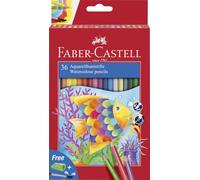 FABER-CASTELL - Set de lápices de acuarela de 36 piezas con pincel | Lápices de acuarela lavables para niños, con pincel incluido; lápices de colores resistentes a la rotura y ergonómicos