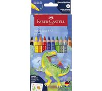 FABER-CASTELL - Set de lápices de colores Jumbo Dino de 10 unidades | Lápices de colores jumbo lavables con agua para niños, con 2 lápices metalizados y pegatinas de dinosaurios incluidos