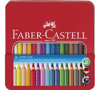 Faber-Castell Lápices de color 110916 – Juego Jumbo Grip, 16 lápices en estuche metálico