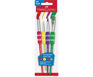 FABER-CASTELL - Set de pinceles con mango blando, 4 piezas | Pincel con mango ergonómico y suave para el colegio y proyectos creativos