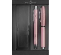 FABER-CASTELL - Set de regalo Essentio de aluminio rosado, 3 piezas | Elegante set de escritura Essentio de aluminio con pluma estilográfica M, bolígrafo y estuche en caja de regalo