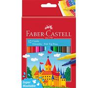 FABER-CASTELL - Set de rotuladores Castle, 12 colores | Rotuladores lavables con colores vivos para niños y para el colegio
