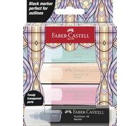 FABER-CASTELL - Set de rotuladores Glassy Pastel, 4 rotuladores | Rotuladores fluorescentes en colores pastel con punta en forma de cuña y rotulador negro para trazos de 1 a 5 mm
