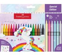 FABER-CASTELL - Set de rotuladores Unicornio, 24 colores | Rotuladores en colores estándar, con purpurina y pastel, con pegatinas de unicornios incluidas