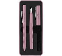 FABER-CASTELL - Set escritura Grip Rose Shadows, pluma y bolígrafo | En estuche metálico con pluma estilográfica M y bolígrafo XB para colegio, universidad y oficina