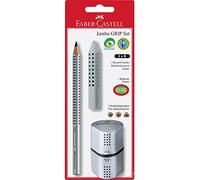 FABER-CASTELL 111996 - Set de lápices Jumbo GRIP 2001, con lápiz B, goma de borrar y sacapuntas, plateado
