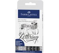 FABER-CASTELL - Set inicio rotuladores Lettering, 9 piezas | Con rotuladores Pitt Artist Pen, lápiz y sacapuntas para caligrafía y proyectos creativos