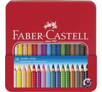 FABER-CASTELL - Set lápices Jumbo Grip, 16 unidades, estuche metálico | Lápices de colores jumbo lavables con agua para niños, con colores vivos y forma triangular ergonómica