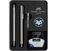 Faber-Castell - Set regalo Neo Slim acero inoxidable | Set con pluma M, bolígrafo, convertidor y tintero de 30 ml, edición aniversario en estuche metálico