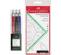 Faber Castell - Escuadra grande con mango + 3 portaminas TK-FINE 0,35 mm, 0,5 mm y 0,7 mm