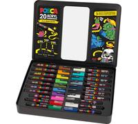 Faber-Castell uni-ball 186830 - Juego de rotuladores POSCA, estuche de 20, incl. instrucciones para 3 caracteres de graffiti
