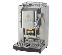 FABER COFFEE MACHINES | Deluxe 3.0 | Cafetera ESE de 44 mm con válvula magnética, soporte para cápsulas extraíble, bidón de cristal de 1 l y prensa para cápsulas de latón ajustable (acero inoxidable