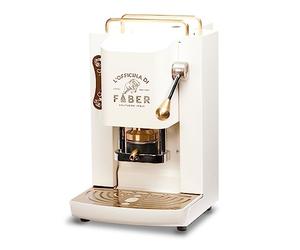 FABER COFFEE MACHINES | Modelo Pro Deluxe | Cafetera monodosis ese 44 mm | Acabados en latón | Prensacialda de latón ajustable | electroválvula de serie (PURE WHITE)