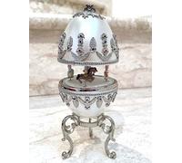 Faberge - Caja de música de recuerdo para baby shower, diseño de huevo de Fabergé, estilo vintage, caja de música, huevo natural, cristal austriaco, hecho a mano, regalo de recuerdo para recién