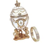 Faberge Huevo Joyero estilo caja de oro de 24 quilates huevo ruso de 5 quilates hecho a mano con leones de coronación 200 auricular con diamante