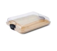 FARBERWARE Build-A-Board - Tabla de cortar de bambú con tapa de bloqueo transparente y asas negras, perfecta para embutidos, aperitivos y más - Hazlo. Llévala. Disfrútala, 11 x 14 pulgadas,