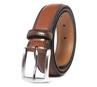 Fabio Valenti Cinturón de piel auténtica para hombre, cinturón para trajes, vaqueros, uniforme con hebilla de un solo diente, diseñado en Estados Unidos, marrón, 40-42